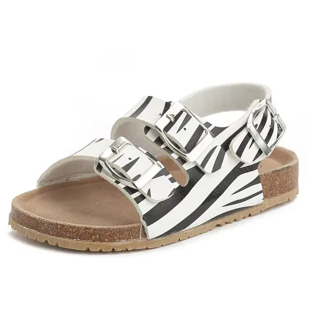 Cork Kids Solid Sandals Gladiatus Comfortable Soft Sole Buckle Strap Sandals for Little Girls Boys Summer Shoes 3T-12T