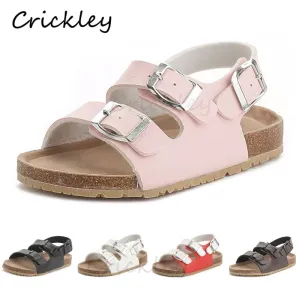 Cork Kids Solid Sandals Gladiatus Comfortable Soft Sole Buckle Strap Sandals for Little Girls Boys Summer Shoes 3T-12T