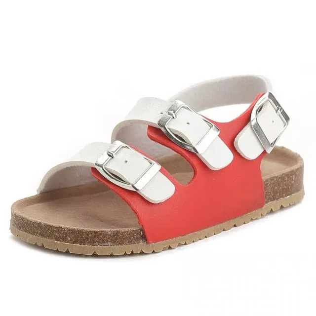 Cork Kids Solid Sandals Gladiatus Comfortable Soft Sole Buckle Strap Sandals for Little Girls Boys Summer Shoes 3T-12T