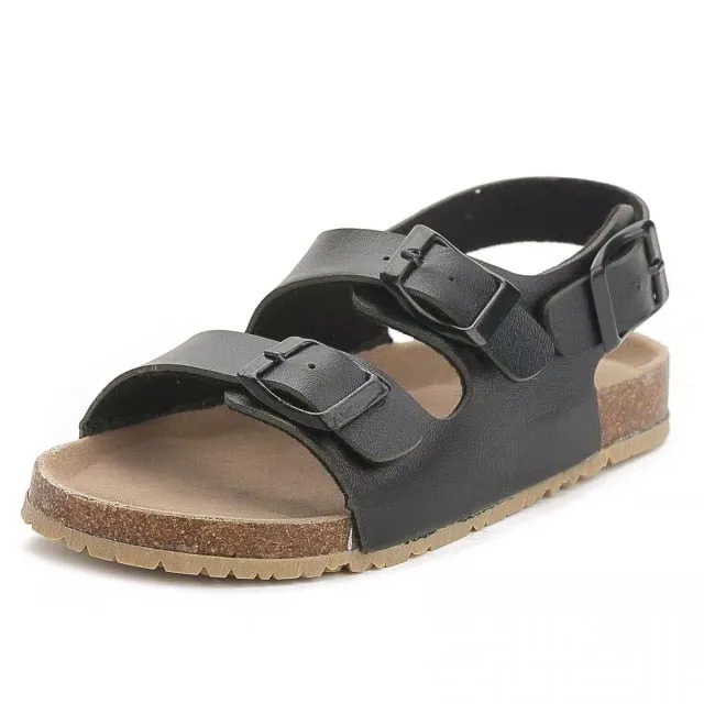 Cork Kids Solid Sandals Gladiatus Comfortable Soft Sole Buckle Strap Sandals for Little Girls Boys Summer Shoes 3T-12T