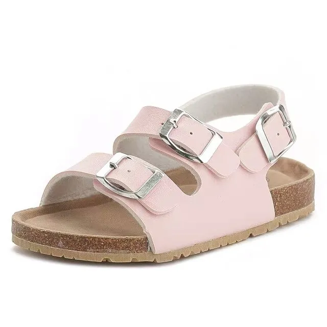 Cork Kids Solid Sandals Gladiatus Comfortable Soft Sole Buckle Strap Sandals for Little Girls Boys Summer Shoes 3T-12T