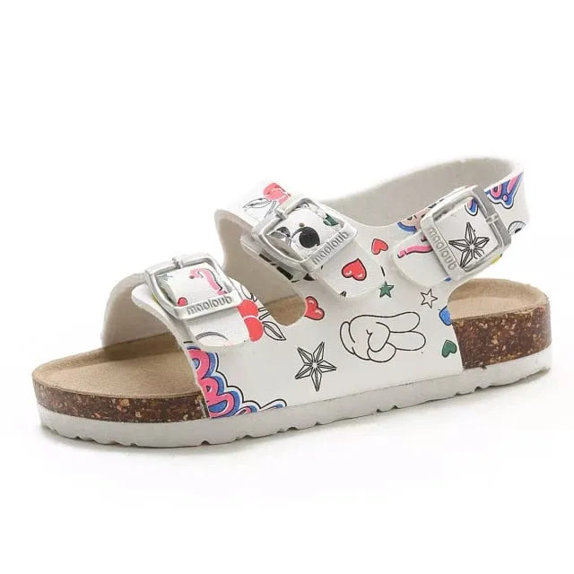 Cork Kids Solid Sandals Gladiatus Comfortable Soft Sole Buckle Strap Sandals for Little Girls Boys Summer Shoes 3T-12T
