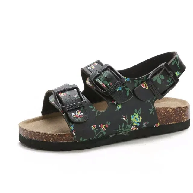 Cork Kids Solid Sandals Gladiatus Comfortable Soft Sole Buckle Strap Sandals for Little Girls Boys Summer Shoes 3T-12T