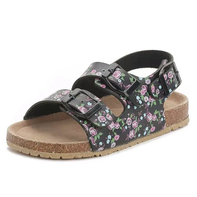 Cork Kids Solid Sandals Gladiatus Comfortable Soft Sole Buckle Strap Sandals for Little Girls Boys Summer Shoes 3T-12T