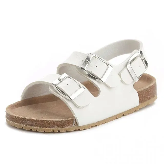 Cork Kids Solid Sandals Gladiatus Comfortable Soft Sole Buckle Strap Sandals for Little Girls Boys Summer Shoes 3T-12T