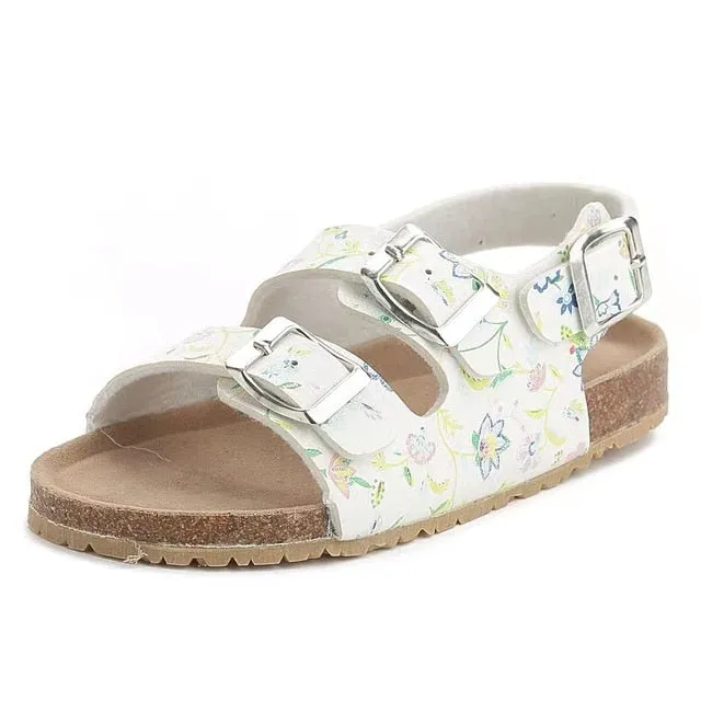 Cork Kids Solid Sandals Gladiatus Comfortable Soft Sole Buckle Strap Sandals for Little Girls Boys Summer Shoes 3T-12T