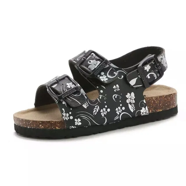Cork Kids Solid Sandals Gladiatus Comfortable Soft Sole Buckle Strap Sandals for Little Girls Boys Summer Shoes 3T-12T