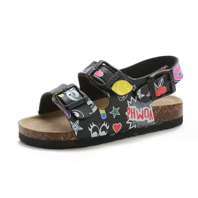 Cork Kids Solid Sandals Gladiatus Comfortable Soft Sole Buckle Strap Sandals for Little Girls Boys Summer Shoes 3T-12T