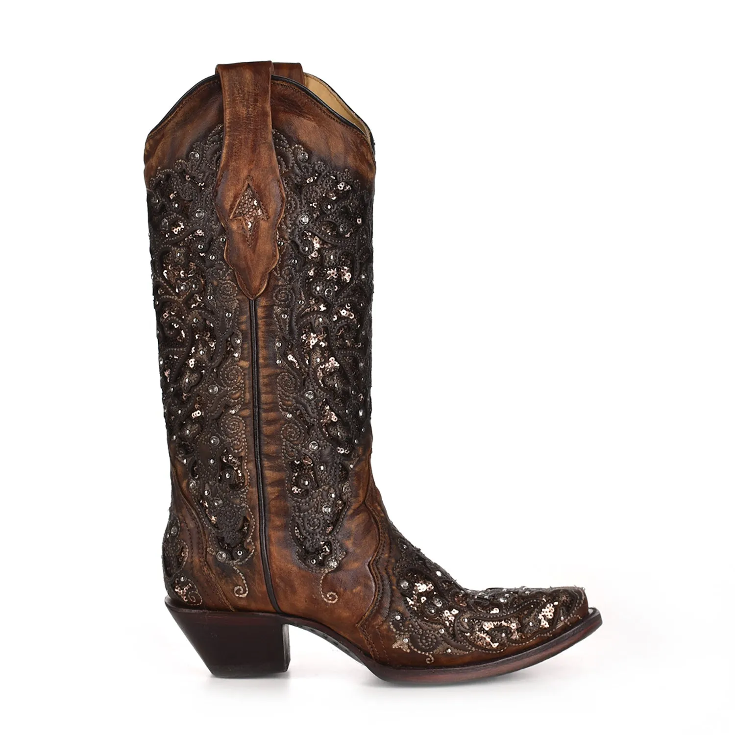 Corral Womens Shimmer Inlay Cowboy Boots Leather Cognac 11 M