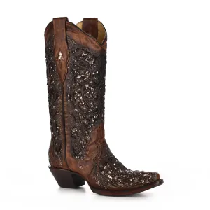 Corral Womens Shimmer Inlay Cowboy Boots Leather Cognac 11 M