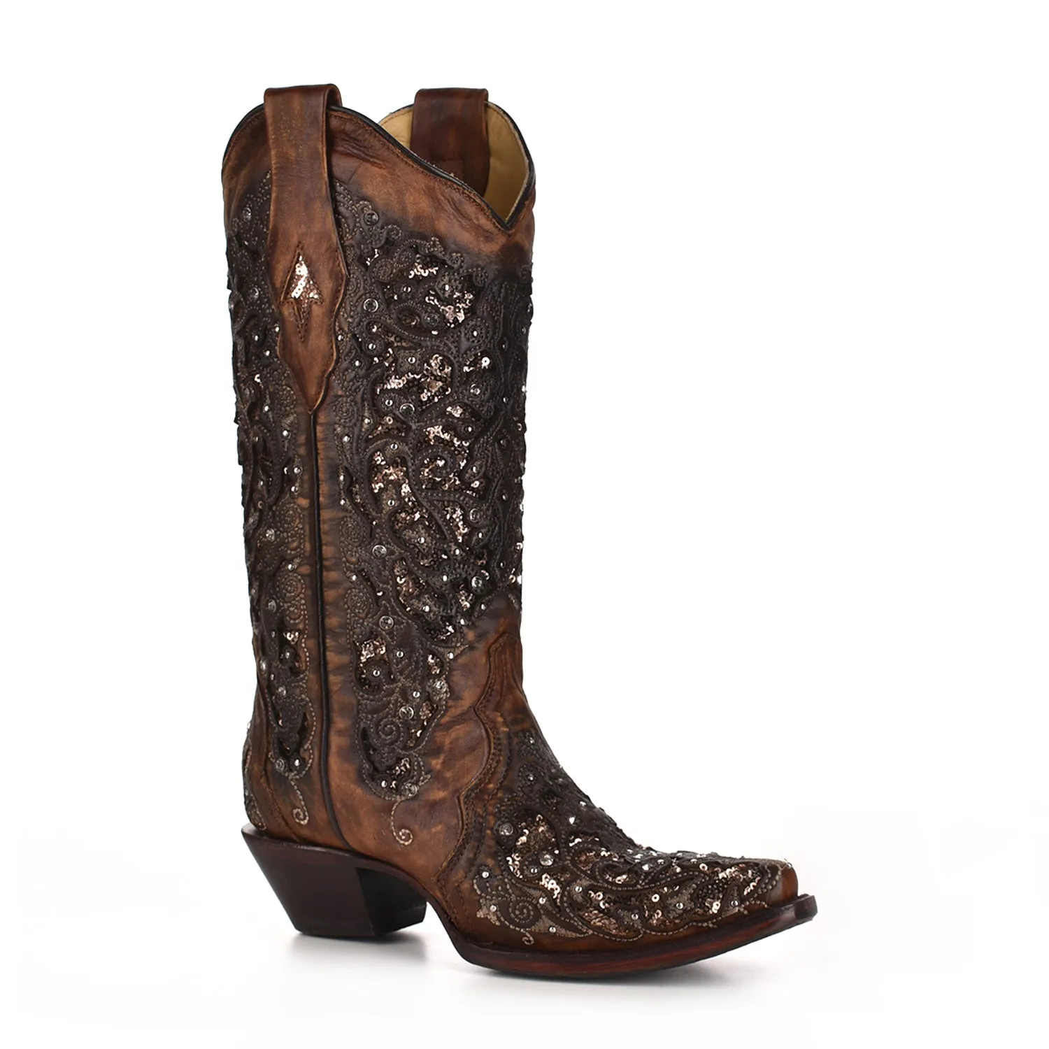 Corral Womens Shimmer Inlay Cowboy Boots Leather Cognac 11 M