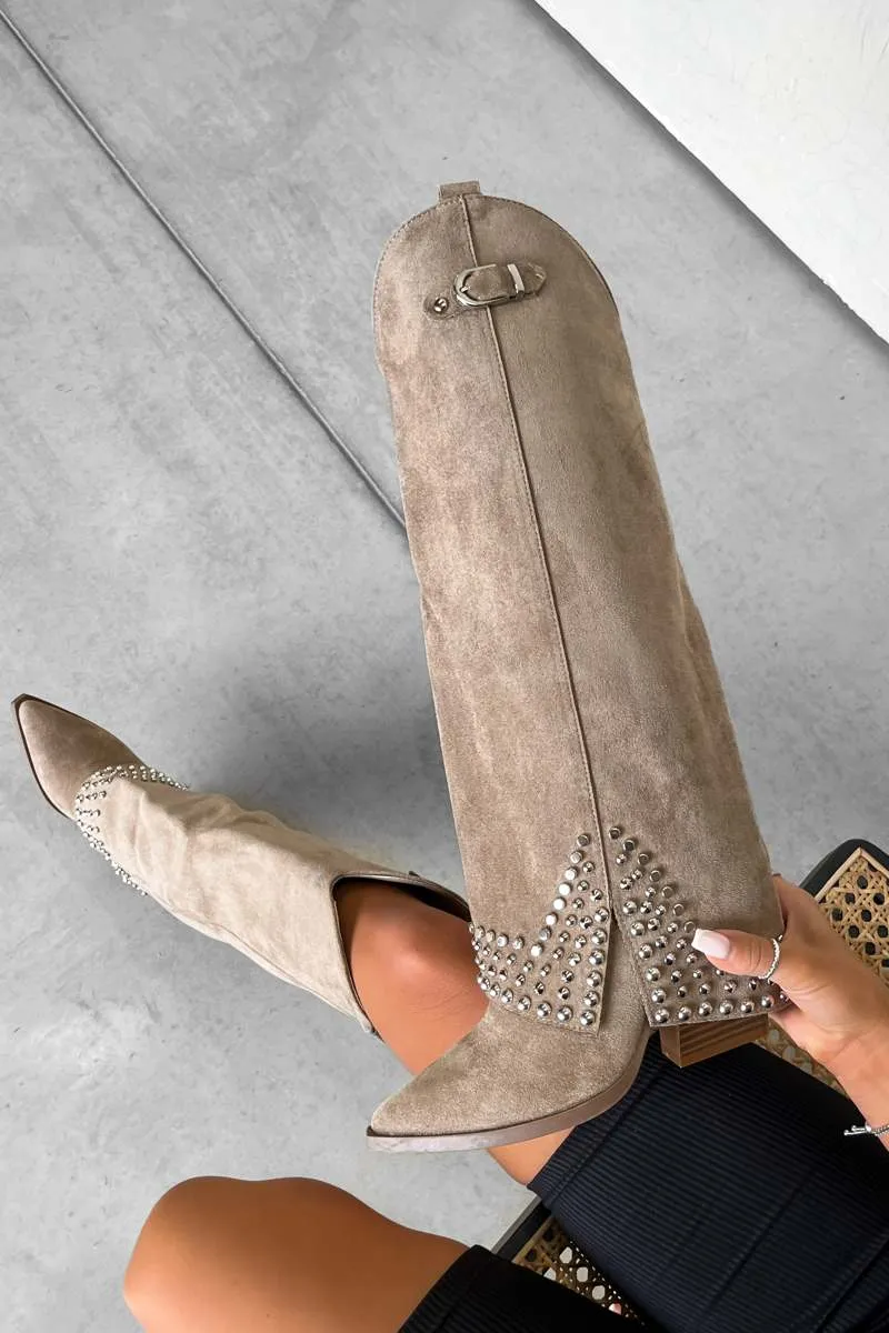 COUNTY Flared Cowboy Western Boots - Beige
