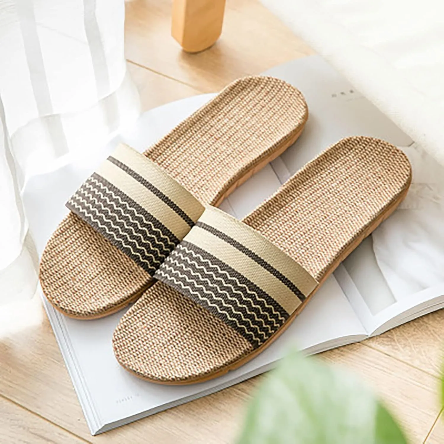 Couple Men's Summer Fashion Indoor and Outdoor Non Slip Comfortable Wave Linen Men's Slippers Size 11 Extra Wide