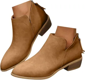 Cowboy Boots for Women Ankle Boots for Women Low Heel Fashion Barefoot Shoes Women Pull on Pointed Toe Chunky Heels