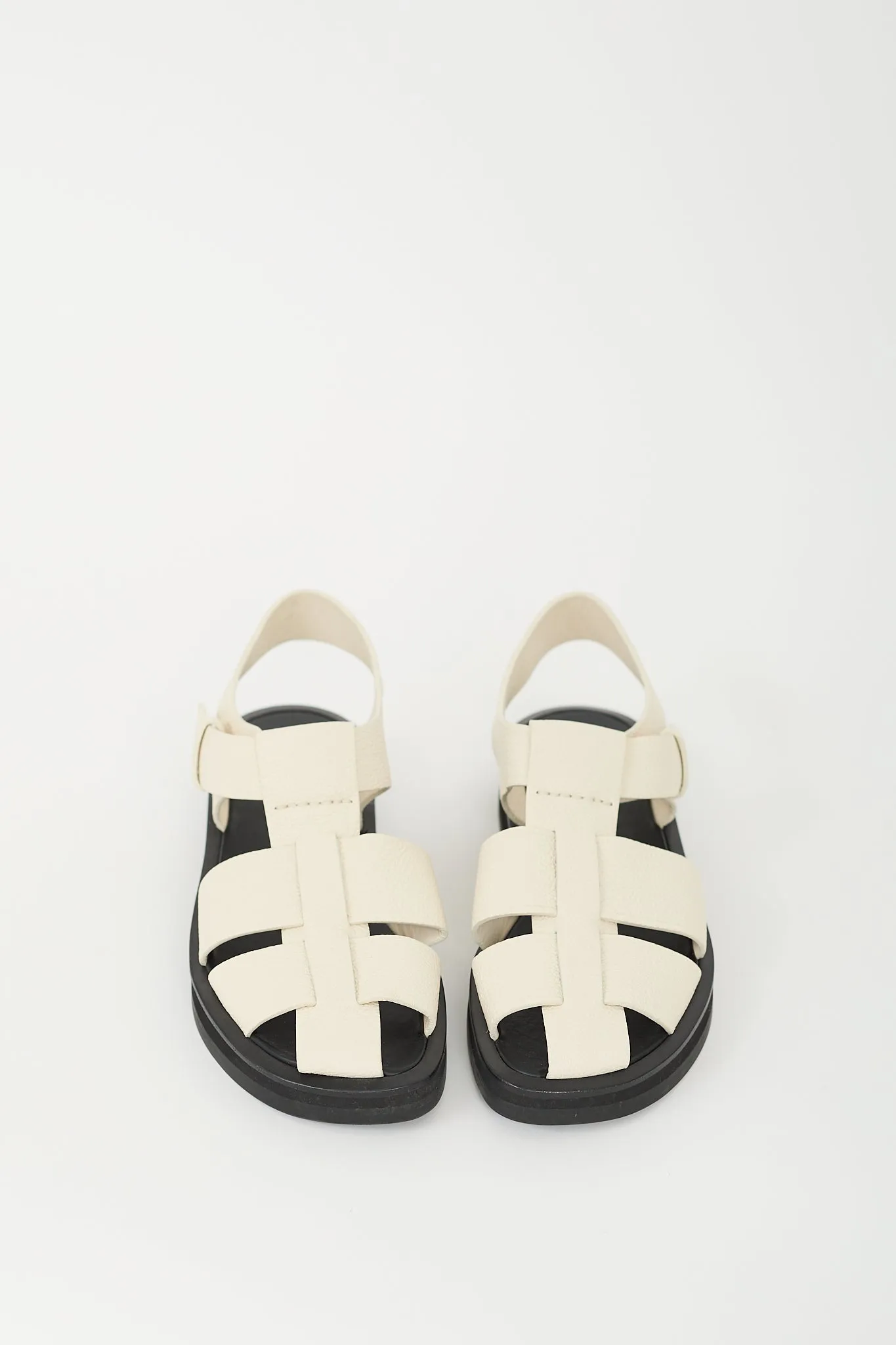 Cream & Black Leather Fisherman Sandal