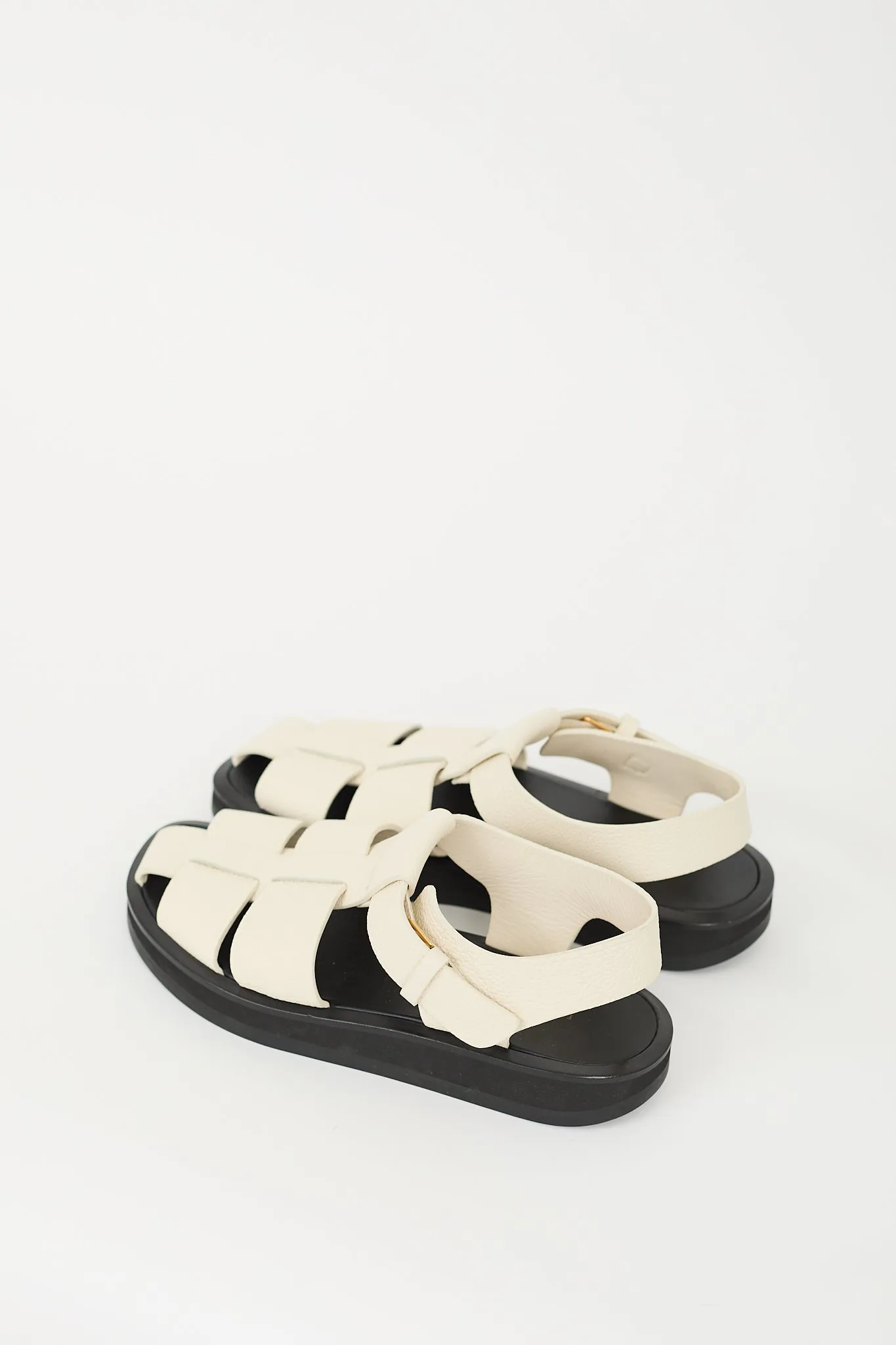 Cream & Black Leather Fisherman Sandal