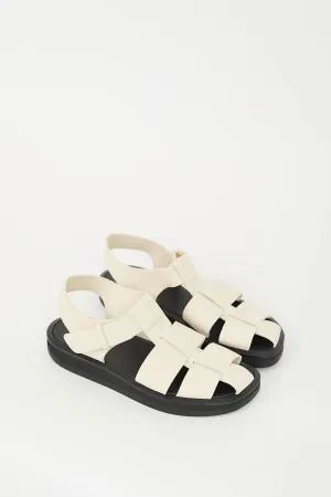 Cream & Black Leather Fisherman Sandal