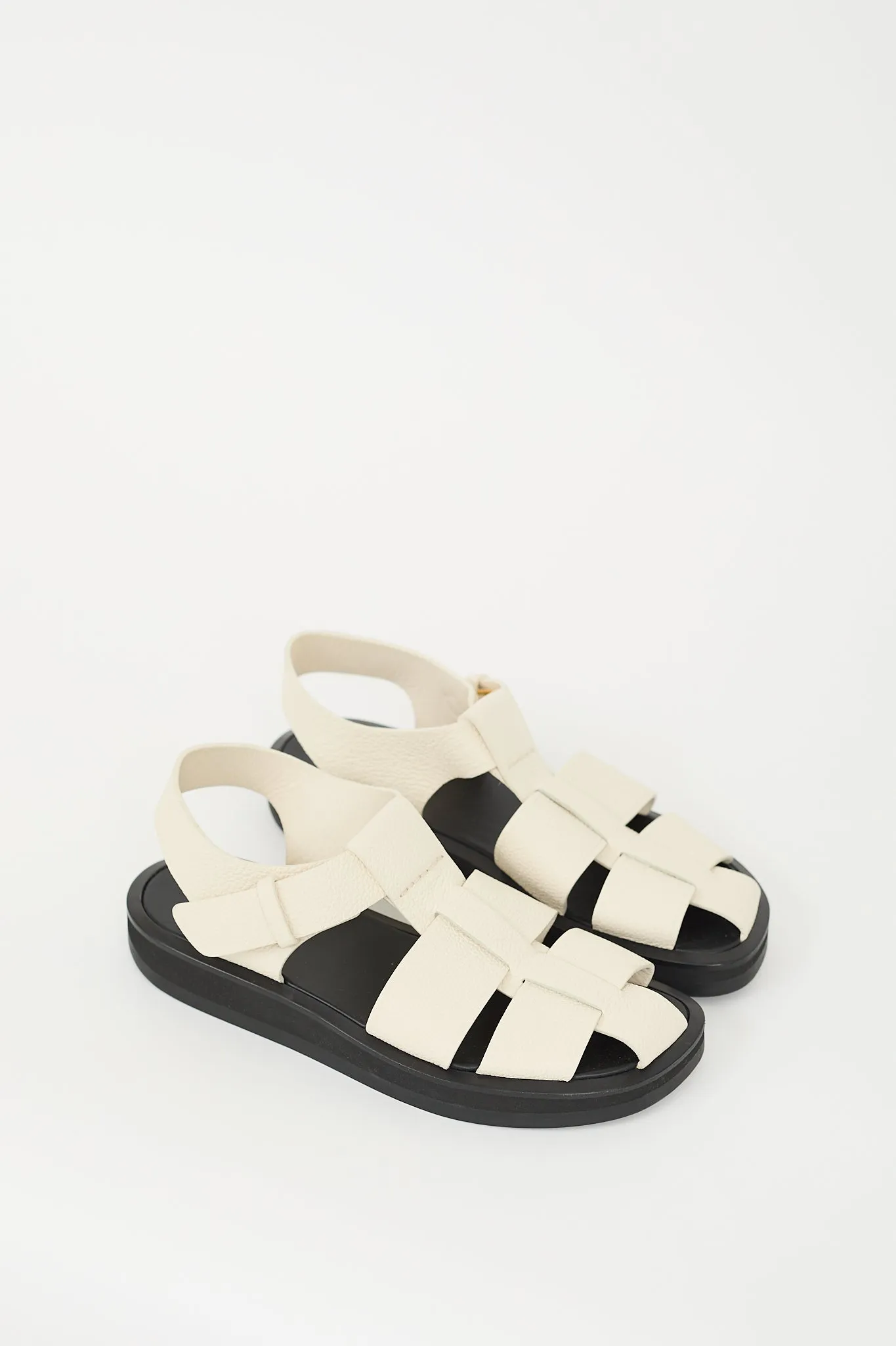 Cream & Black Leather Fisherman Sandal