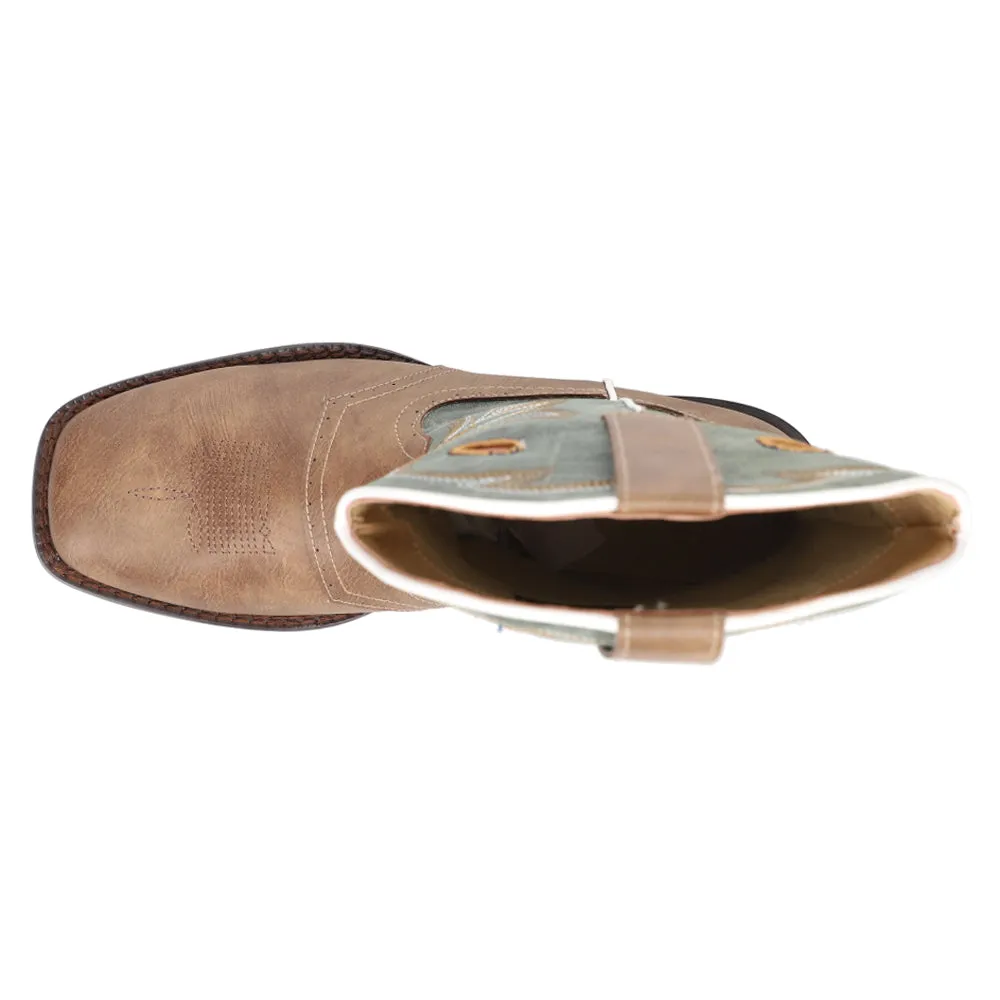 Daniel Embroidered Square Toe Pull On Cowboy Boots