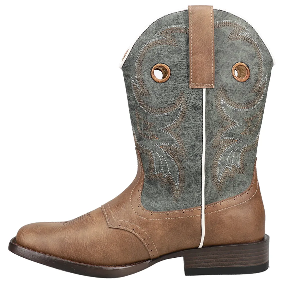 Daniel Embroidered Square Toe Pull On Cowboy Boots