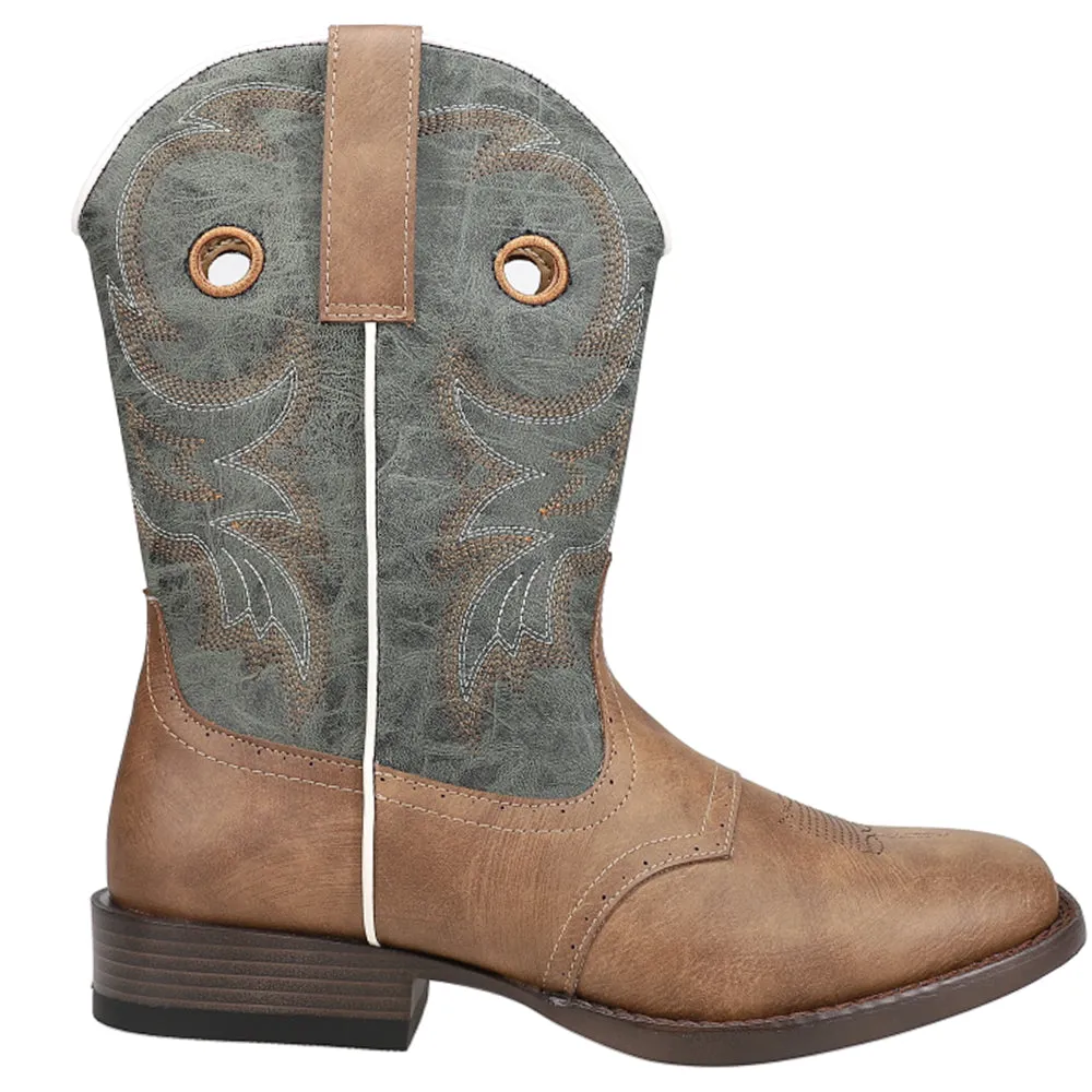 Daniel Embroidered Square Toe Pull On Cowboy Boots