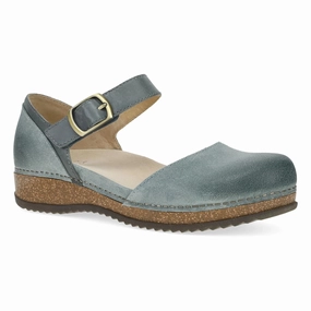 Dansko Women's Mae Mary Jane Clog - Denim Burnished Suede Ergo Tech Dansko Women's Mae Mary Jane Clog - Denim Burnished Suede Ergo Tech Red Glow Lift Up