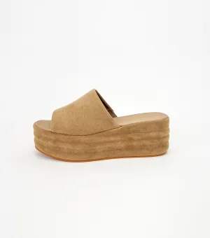 DAPHNE TAUPE SUEDE PLATFORM SLIDE SANDAL