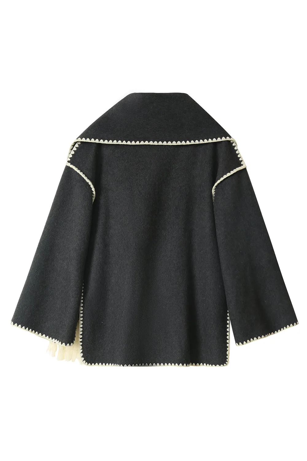 Dark Grey Oversized Wool Blend Coat with Scarf