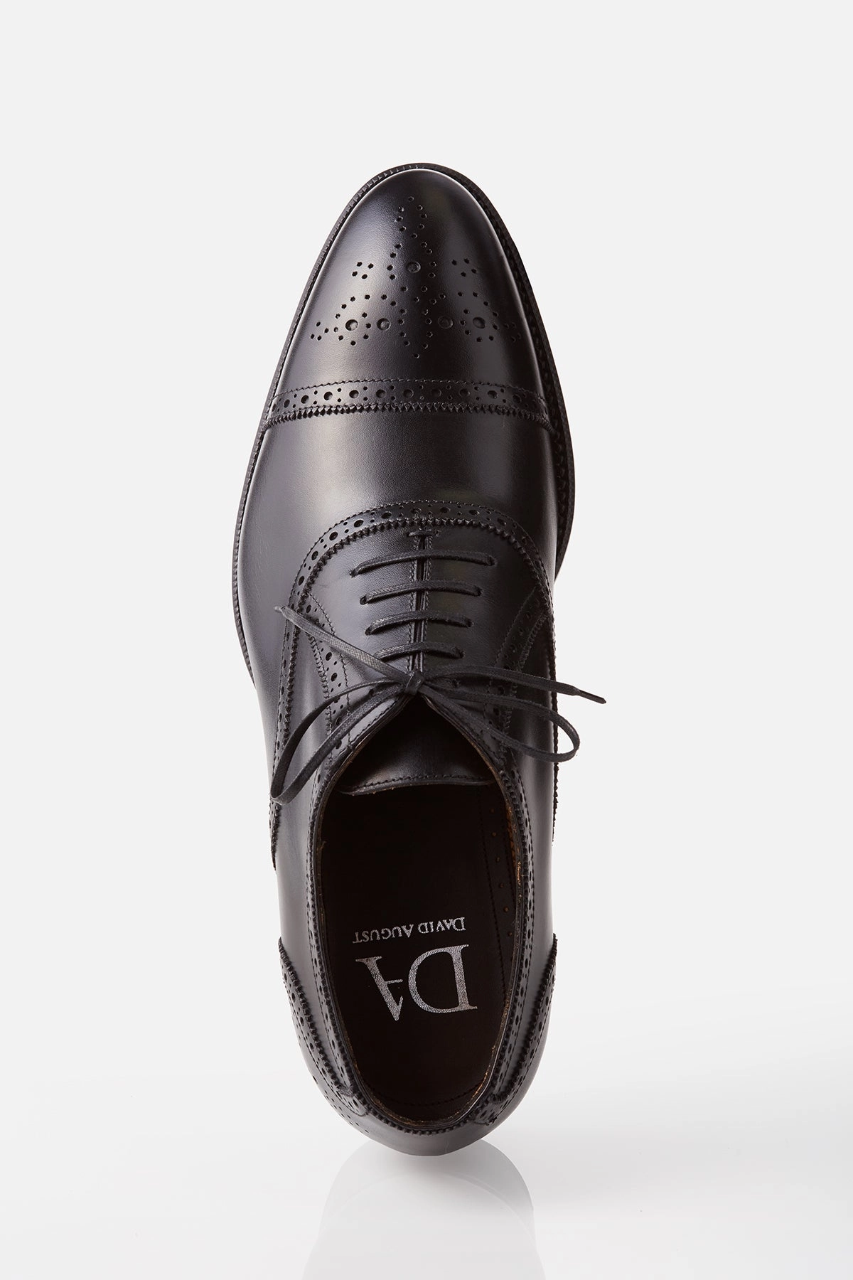 David August Leather Brogue Oxford in Black Outing Shoes Vegan Leather