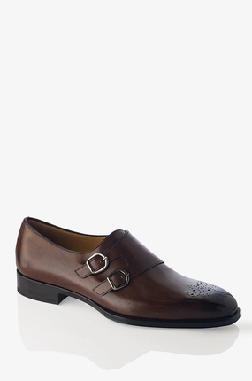 David August Leather Cap Toe Double Monk-strap Shoes in Reverse Sombrero All Round Fit David August Leather Cap Toe Double Monk-strap Shoes in Reverse Sombrero Quick Start Orange Pop