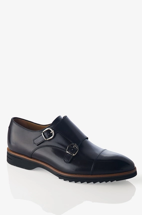 David August Leather Double Buckle Monk-Strap Shoes in Dark Black Nero Fondente Fresh Flow David August Leather Double Buckle Monk-Strap Shoes in Dark Black Nero Fondente Night Style Outfit Match