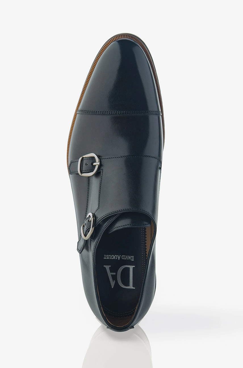 On The Run Soft Sole Shoes David August Leather Double Buckle Monk-Strap Shoes in Dark Black Nero Fondente