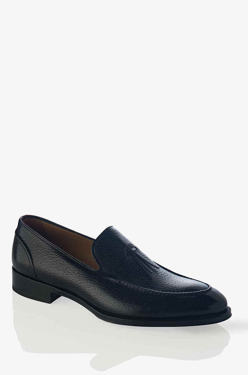 Quick Travel Relaxed Walk David August Pebble Grain Leather Belgian Loafer in Black Peccary Nero
