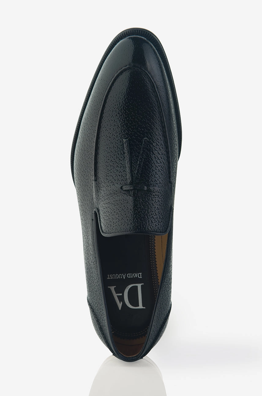 Mesh Flow Urban Minimal David August Pebble Grain Leather Belgian Loafer in Black Peccary Nero