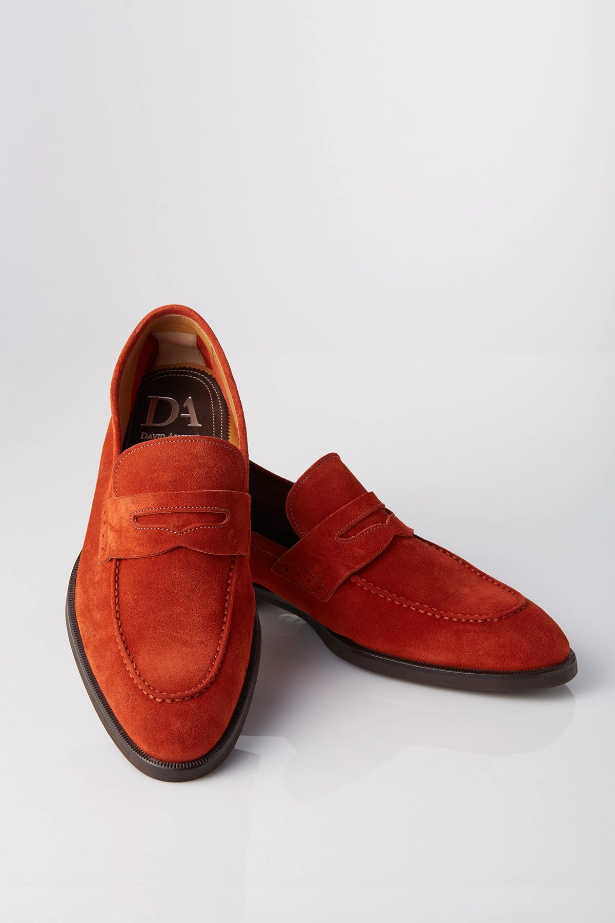 Heat Dissipation Tech David August Suede Penny Loafer in Burnt Orange