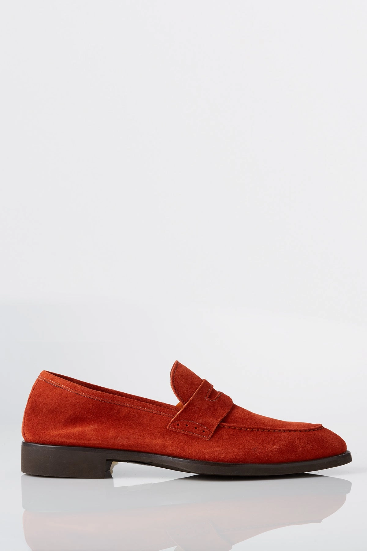 Comfort Ankle David August Suede Penny Loafer in Burnt Orange