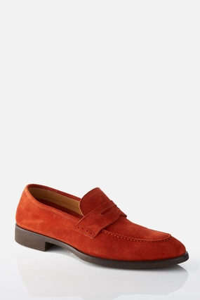 David August Suede Penny Loafer in Burnt Orange Light Pace Pull Tab Gentle Fit David August Suede Penny Loafer in Burnt Orange