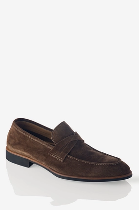 David August Suede Penny Loafer in Farro Balanced Grip David August Suede Penny Loafer in Farro Current Jog Simple Look