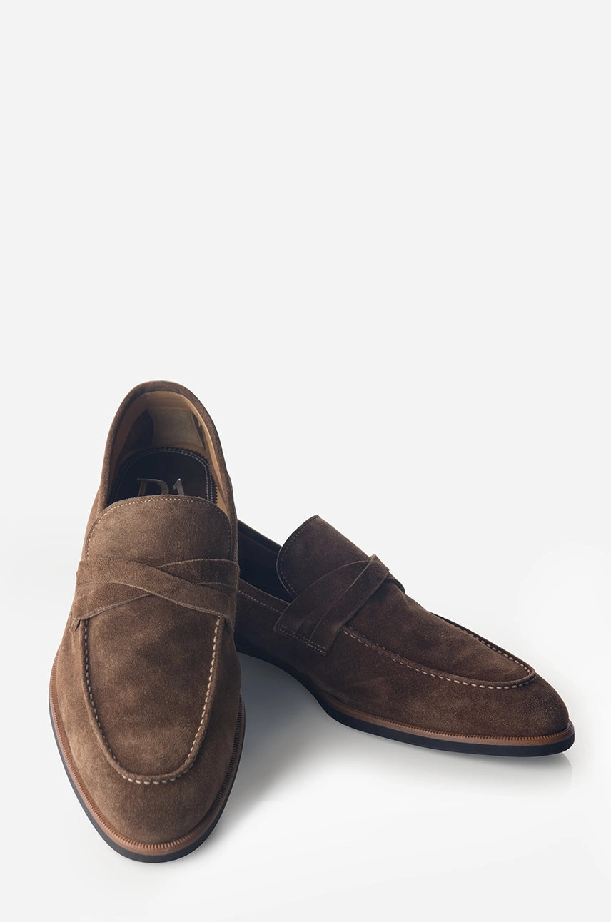 David August Suede Penny Loafer in Farro School Jog Easy To Slip On