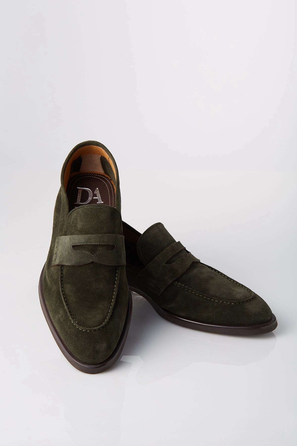 ElasticMaterial David August Suede Penny Loafer in Loden Green