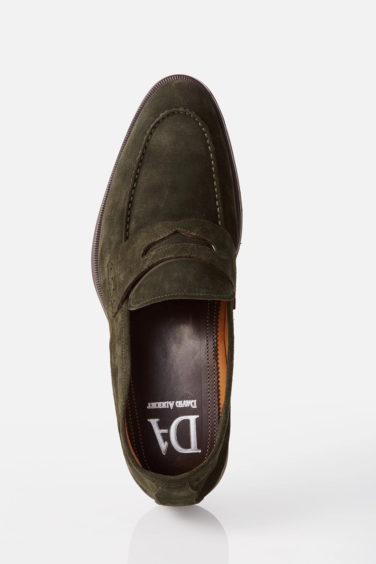 Zero Stress Running Shoes David August Suede Penny Loafer in Loden Green