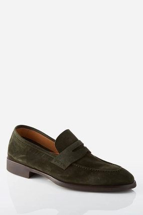 David August Suede Penny Loafer in Loden Green Soft Layer David August Suede Penny Loafer in Loden Green Walk Comfortably All Terrain Traction