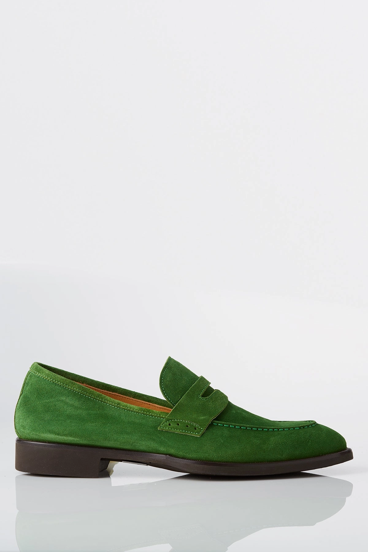 David August Suede Penny Loafer in Sport Green Dribble Hike Spin Step