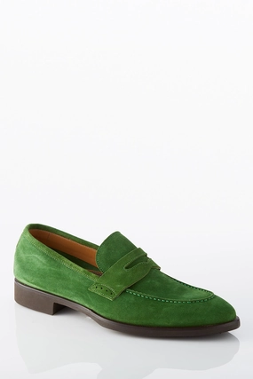 David August Suede Penny Loafer in Sport Green Step Softly Durable Rubber Outsole City Rush David August Suede Penny Loafer in Sport Green