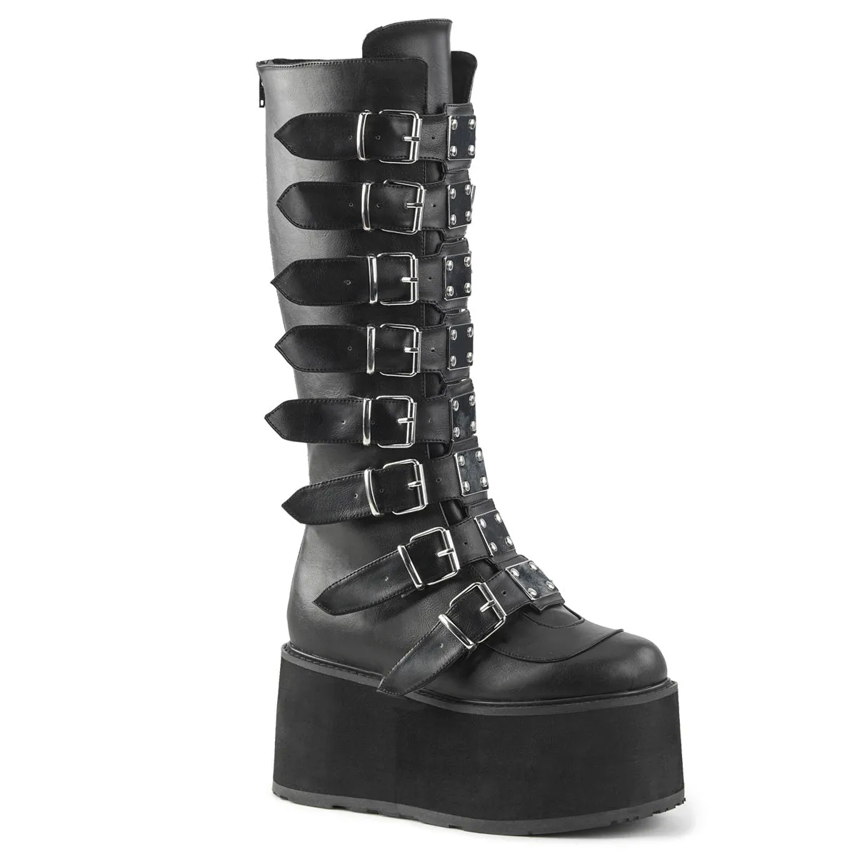 Demonia Damned-318 Buckle Strap Knee High Boots