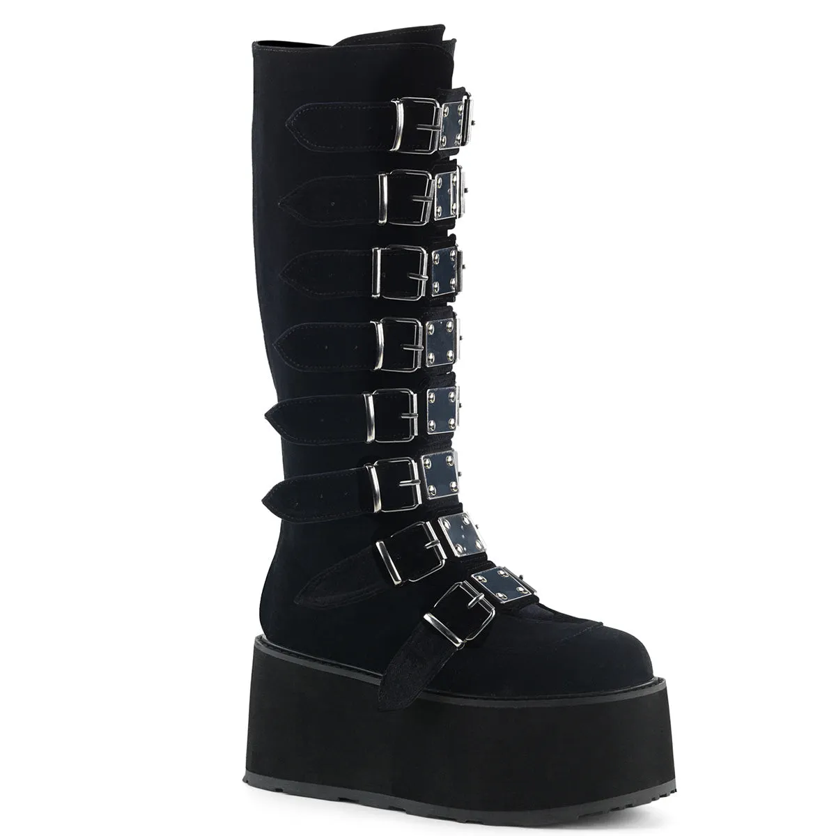 Demonia Damned-318 Buckle Strap Knee High Boots