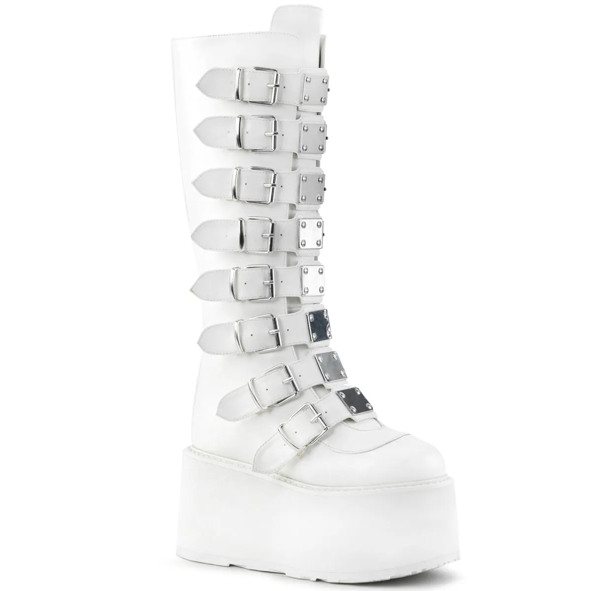Demonia Damned-318 Buckle Strap Knee High Boots
