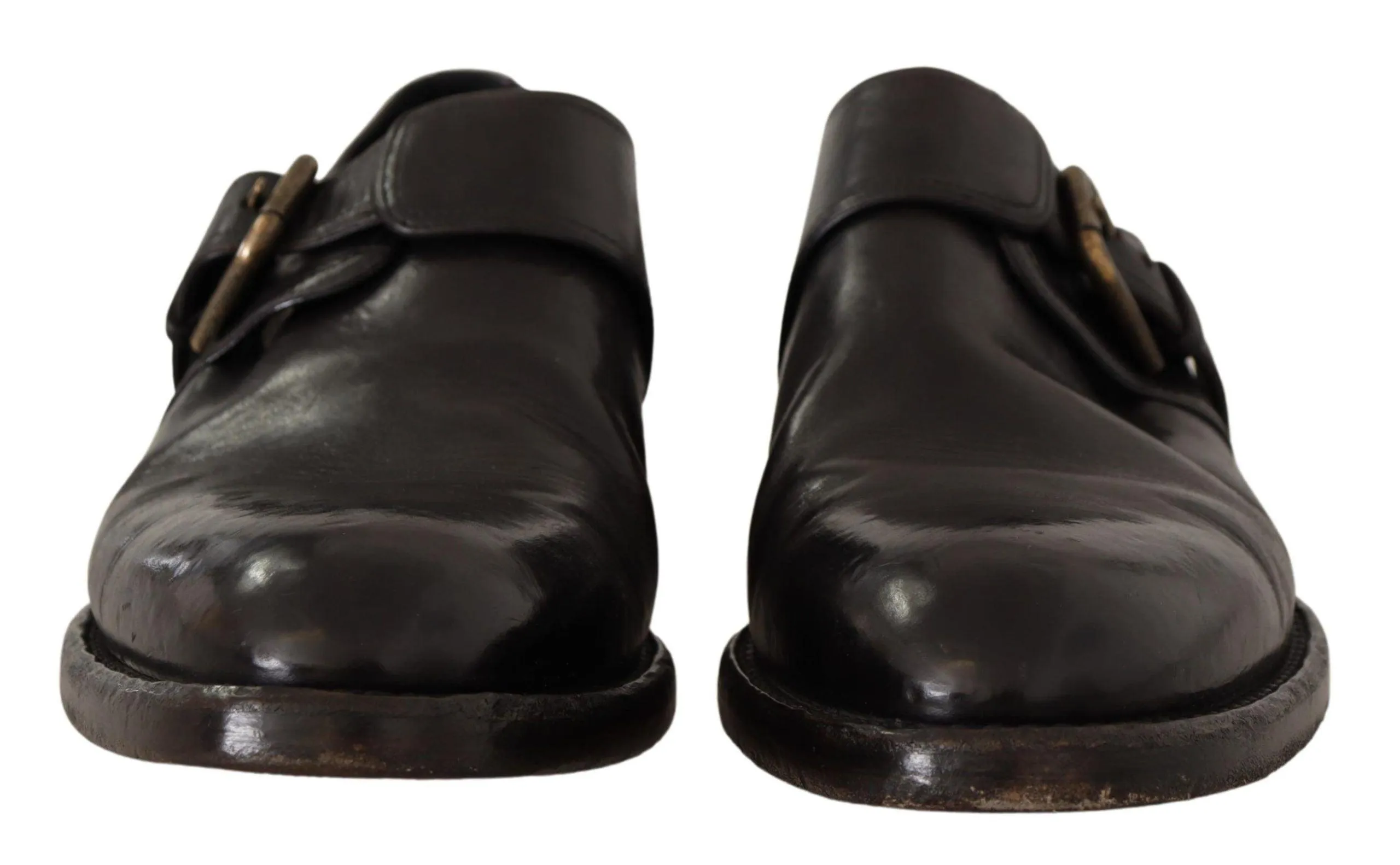 Dolce & Gabbana Black Leather Formal Monk Strap Shoes