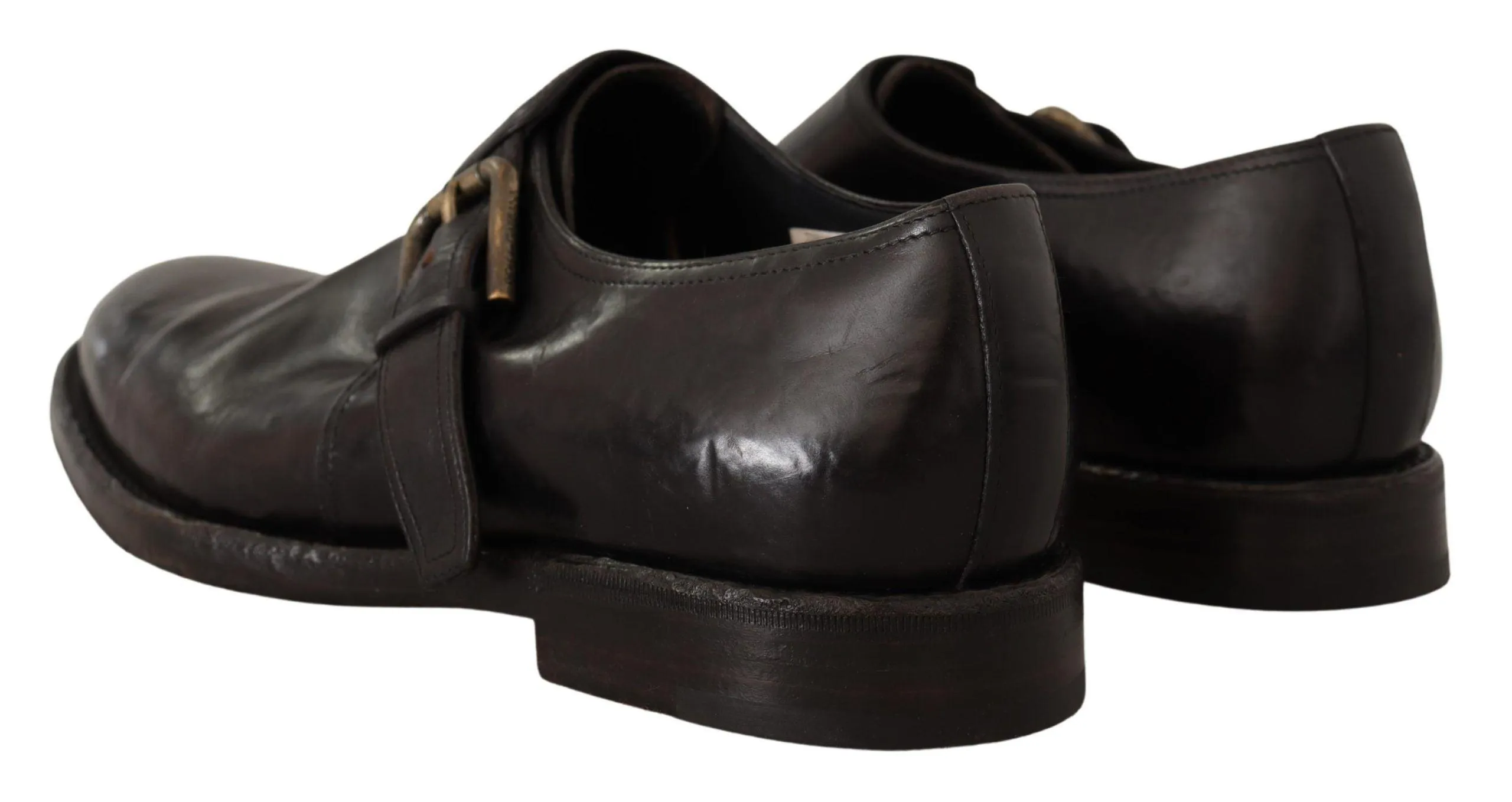 Dolce & Gabbana Black Leather Formal Monk Strap Shoes