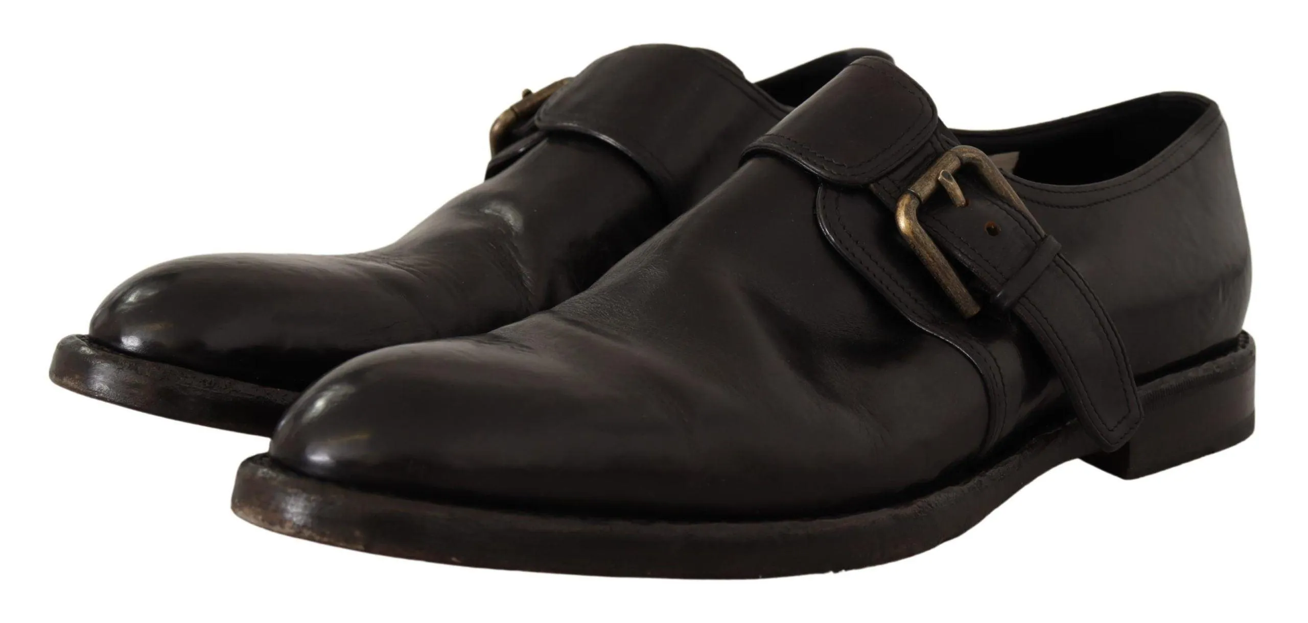 Dolce & Gabbana Black Leather Formal Monk Strap Shoes